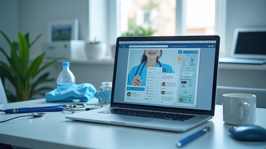 Ein Laptop, der ansprechende Inhalte über soziale Medien im Gesundheitswesen zeigt.