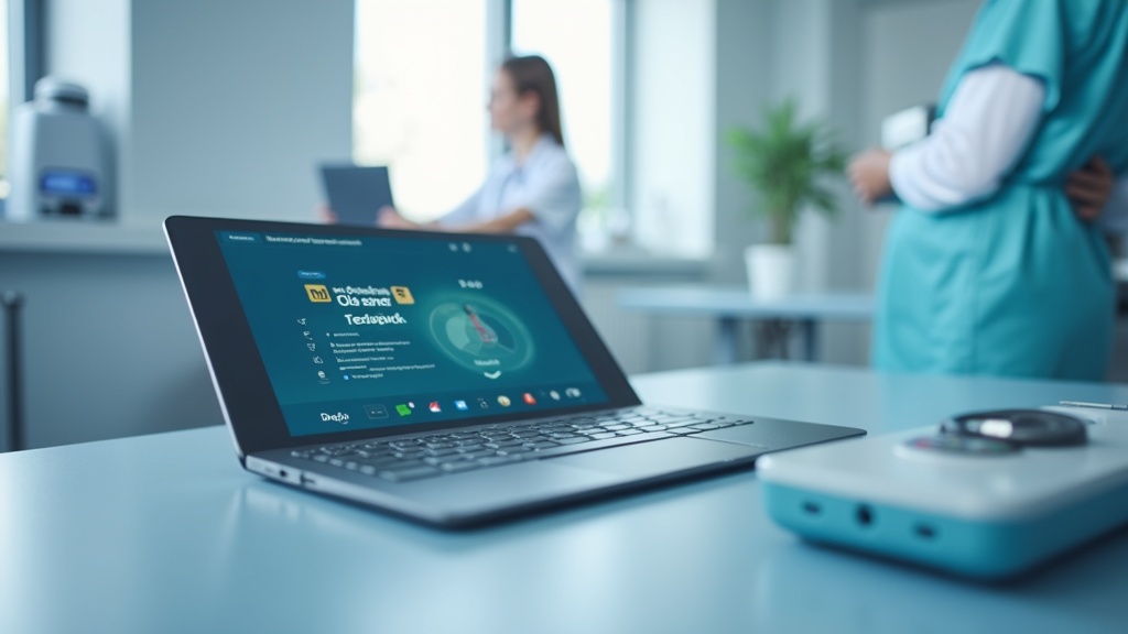 Ein medizinisches Gerät neben einem Tablet mit sozialen Medien-Interaktionen.