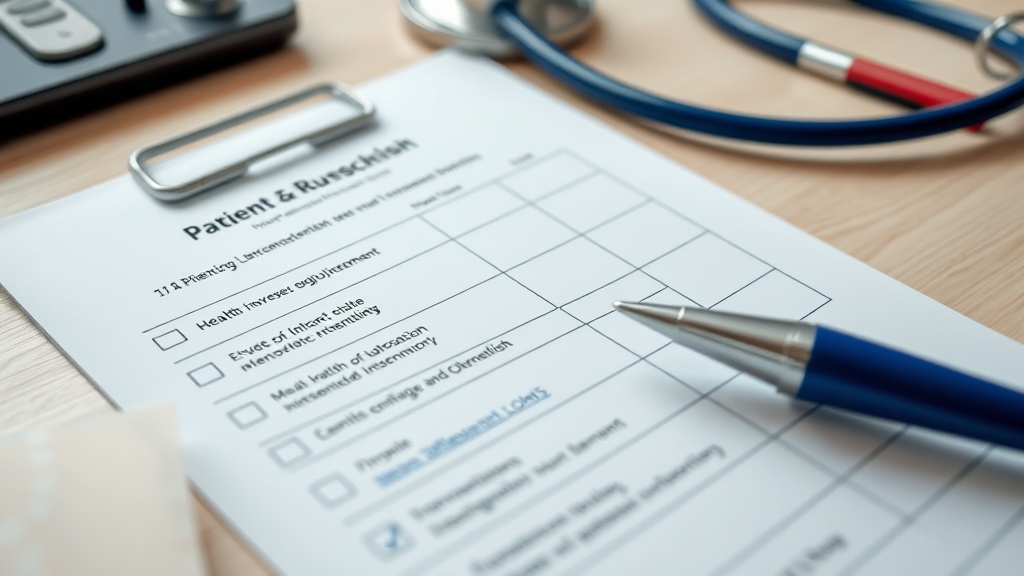 Ein Schreibtisch in einer Arztpraxis mit einer Checkliste von Patientenzielen für die Woche.