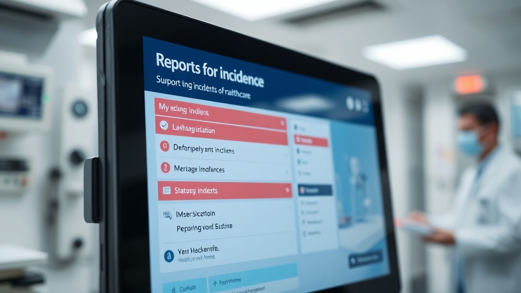 Berichtserstattung über ein Touchscreen-Gerät im Gesundheitswesen, das ein benutzerfreundliches Interface zeigt.