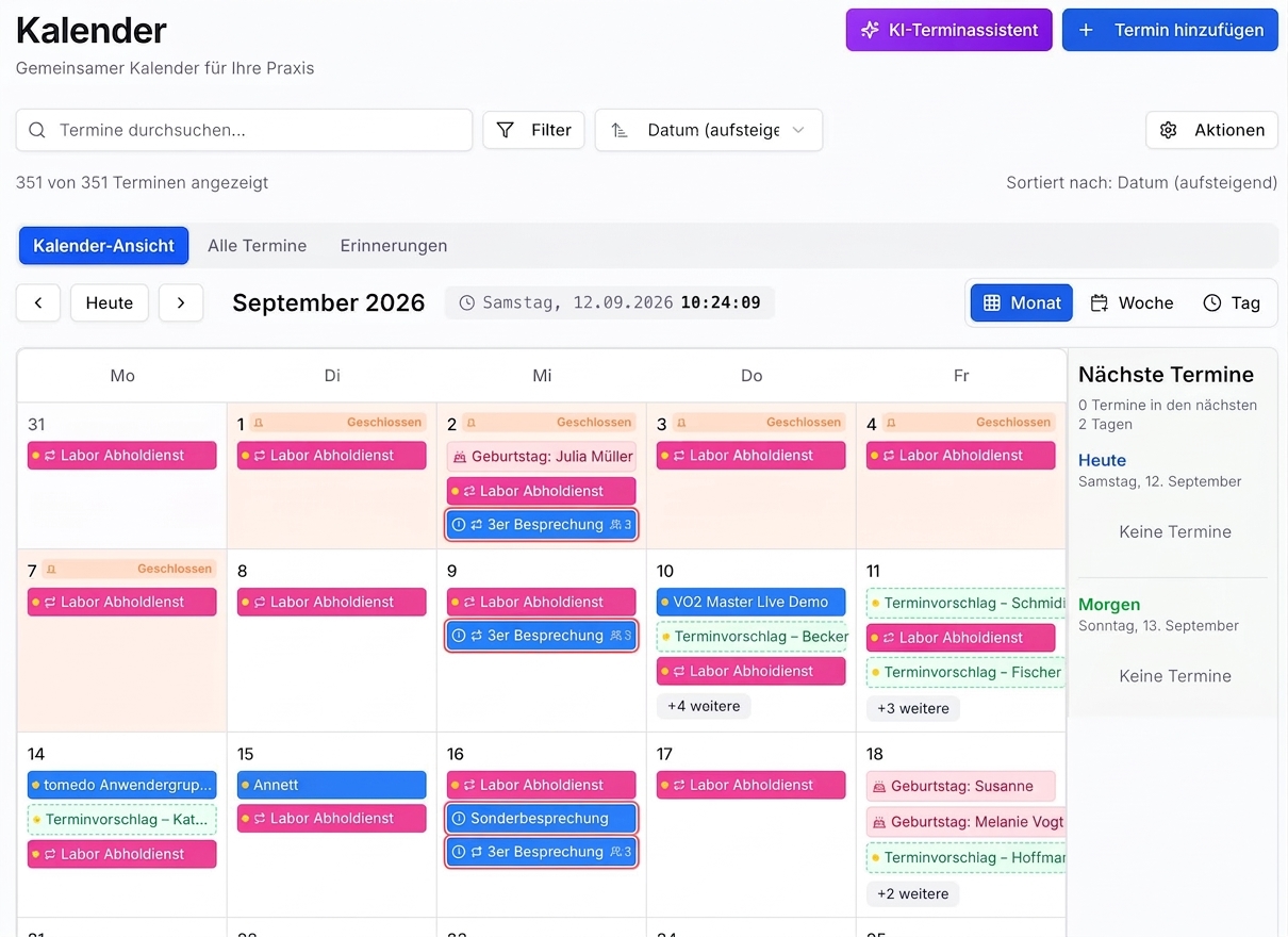 Anonymisierte Version von Praxiskalender: Terminübersicht für September 2026
