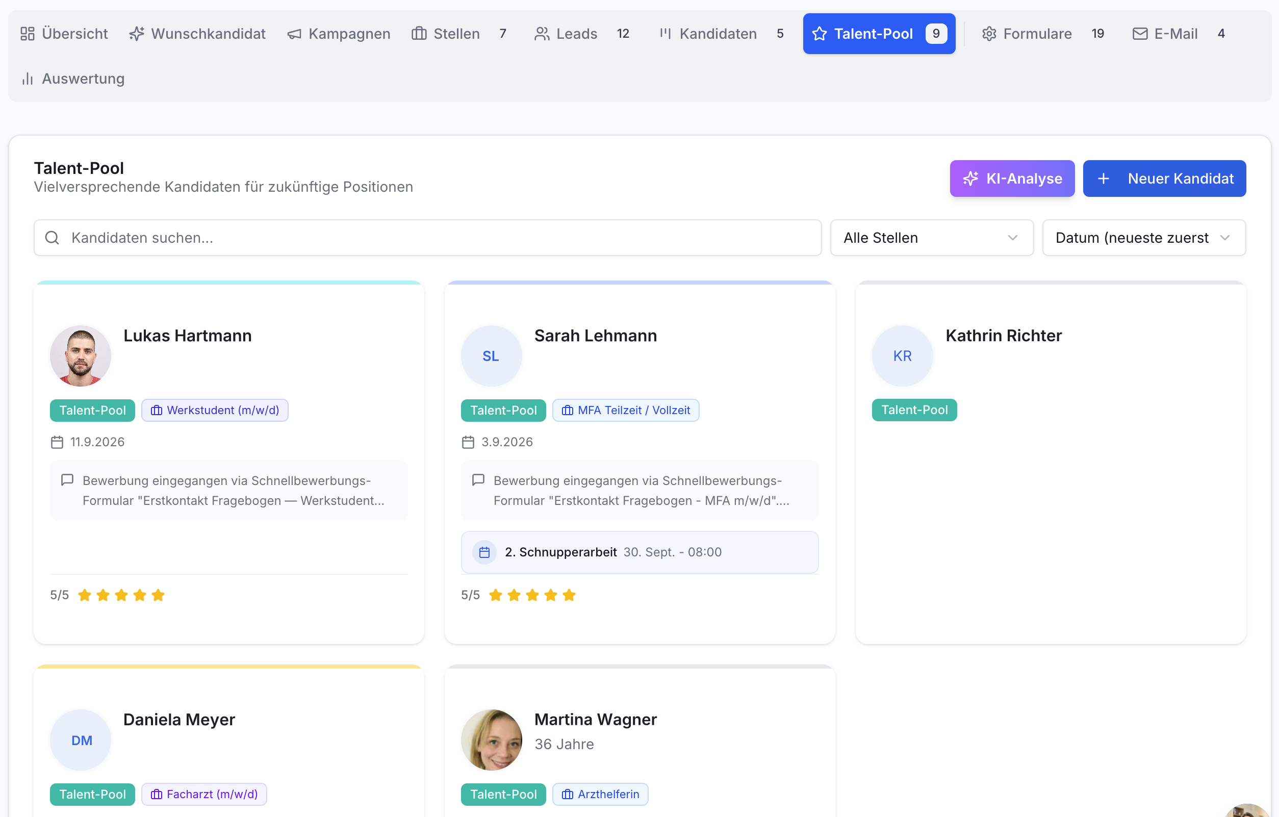 Talent-Pool Kandidatenübersicht Effizienz Praxis App