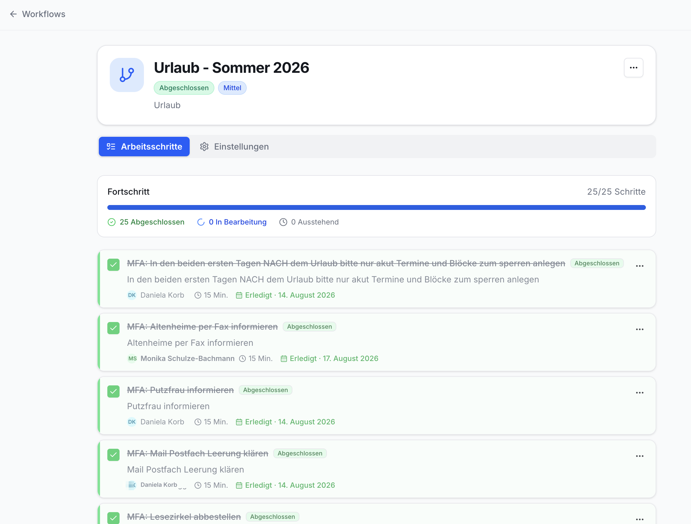 Abgeschlossener Workflow Urlaub Sommer 2026