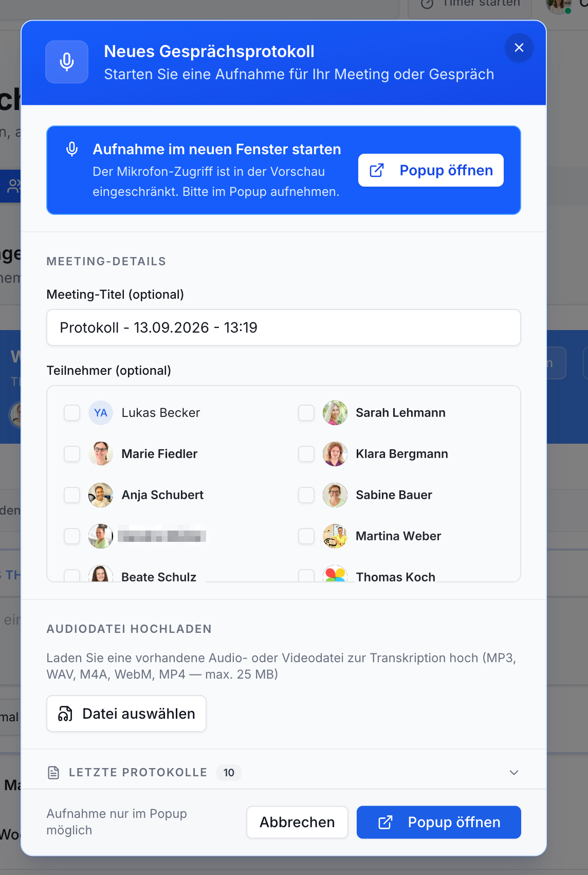 Neues Meeting-Protokoll in Effizienz Praxis erstellen