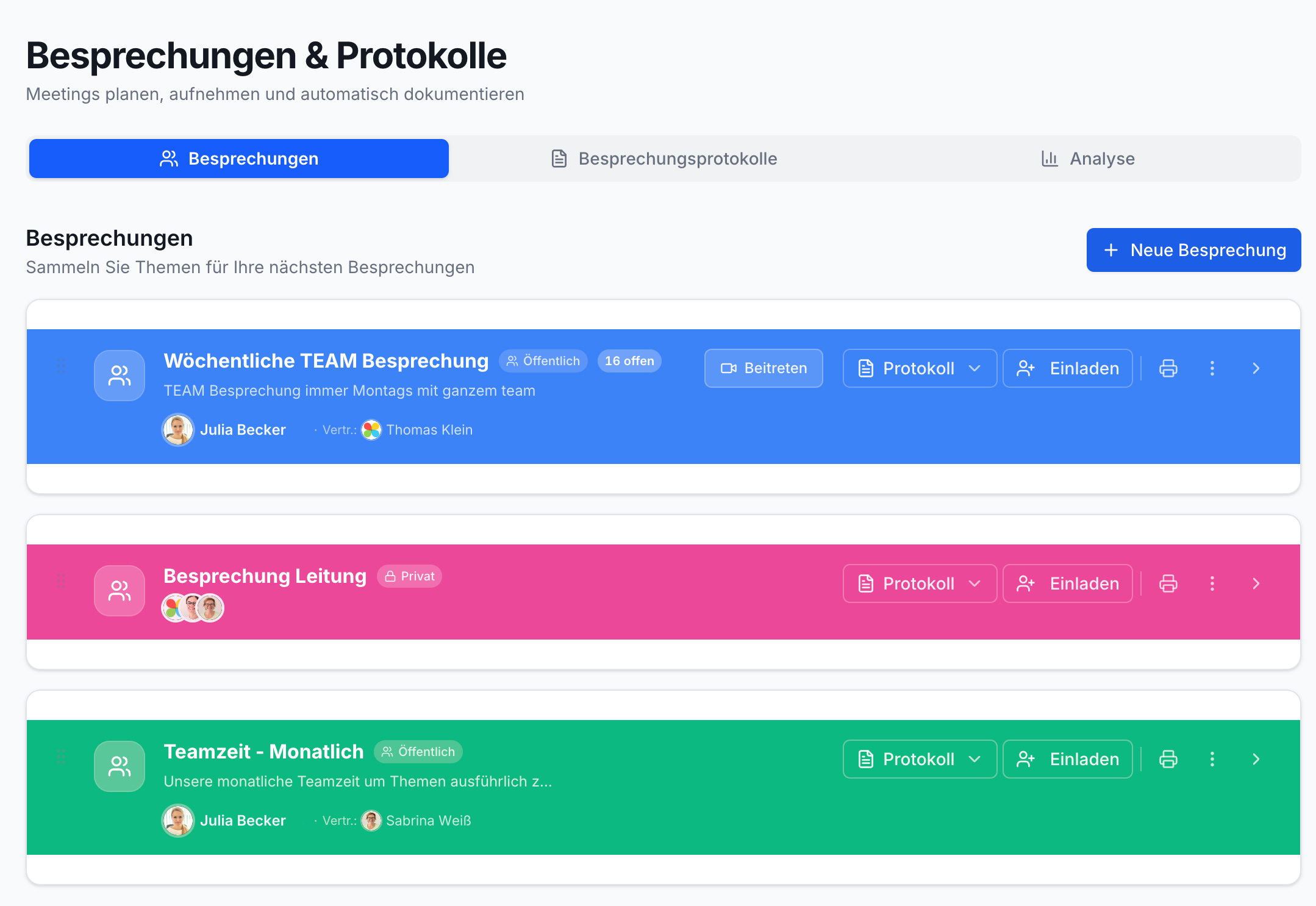 Besprechungen planen, verwalten und protokollieren