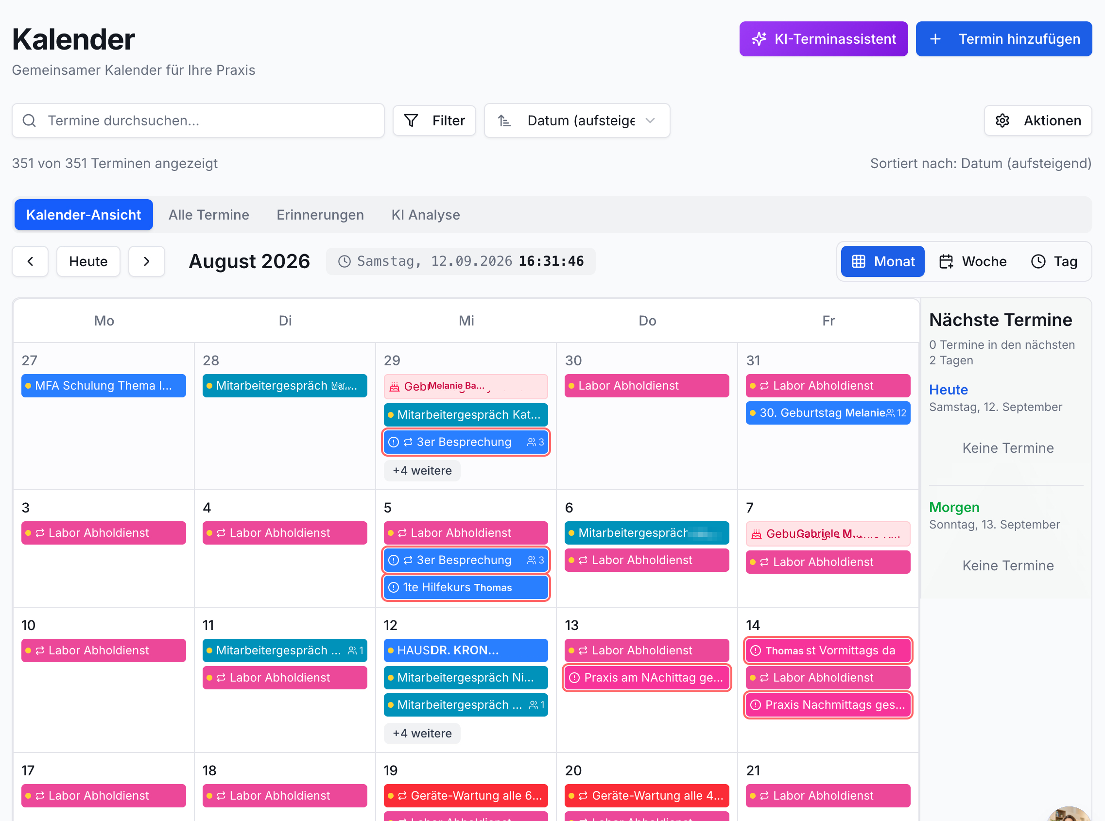 Praxiskalender: Monat August 2026 Termine
