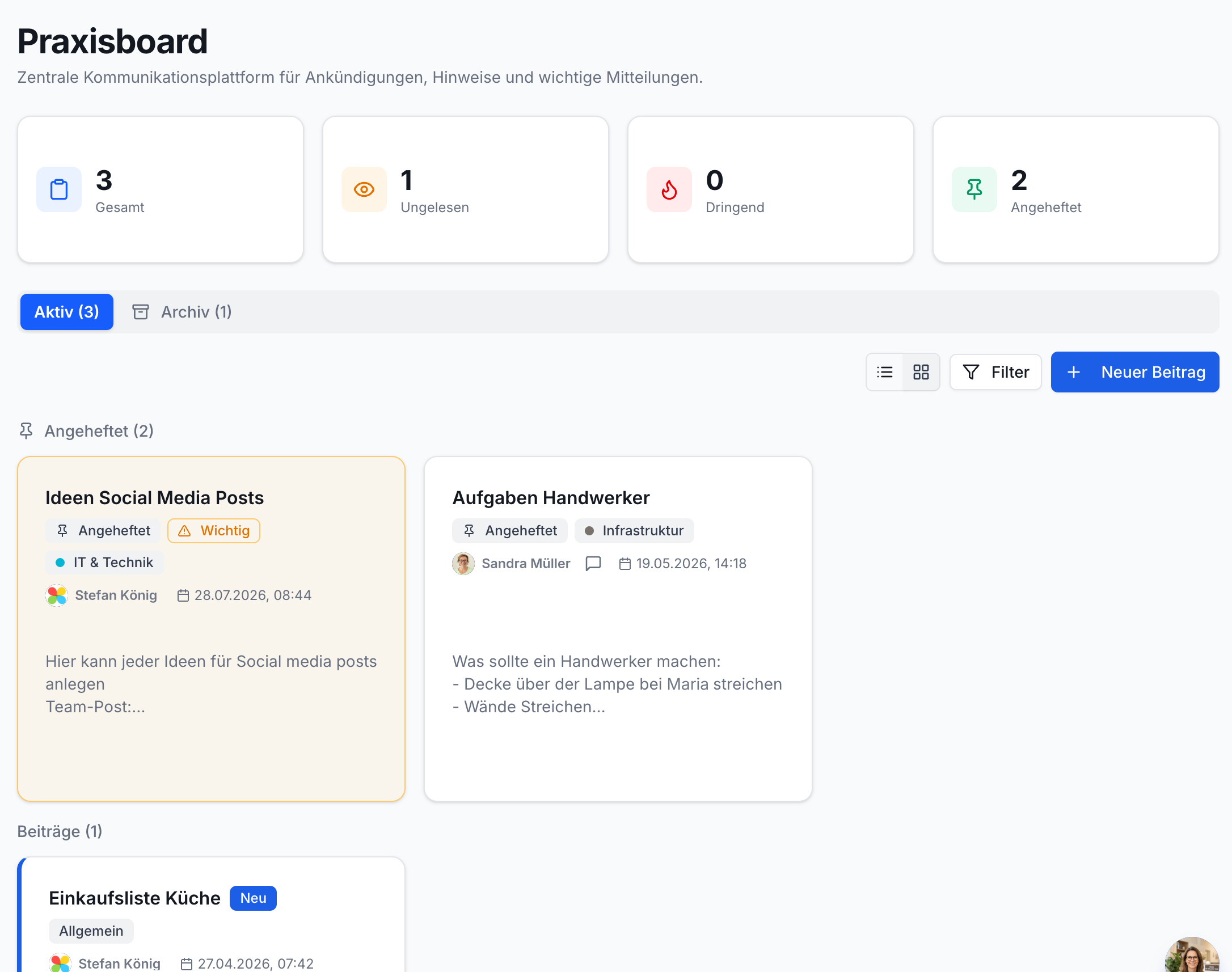 Praxisboard: Team-Kommunikation und Aufgaben
