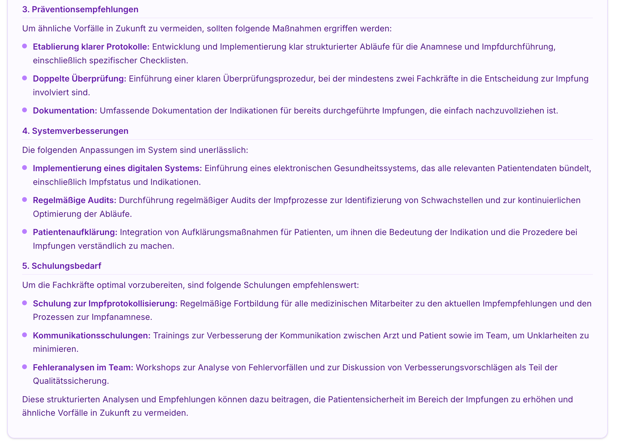 CIRS-Ansicht der Effizienz Praxis App mit Textlisten zu Präventionsempfehlungen, Systemverbesserungen und Schulungsbedarf.